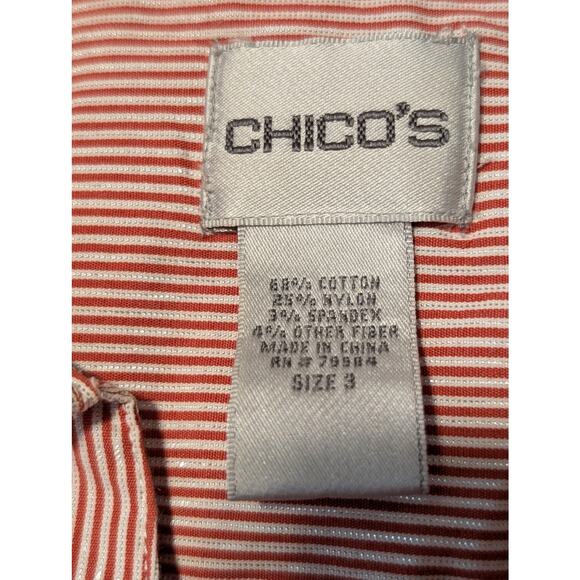 Chico's Red Silver Metallic Stripe Button Front Blouse Womens Size 3 (XL-16) - Picture 4 of 8
